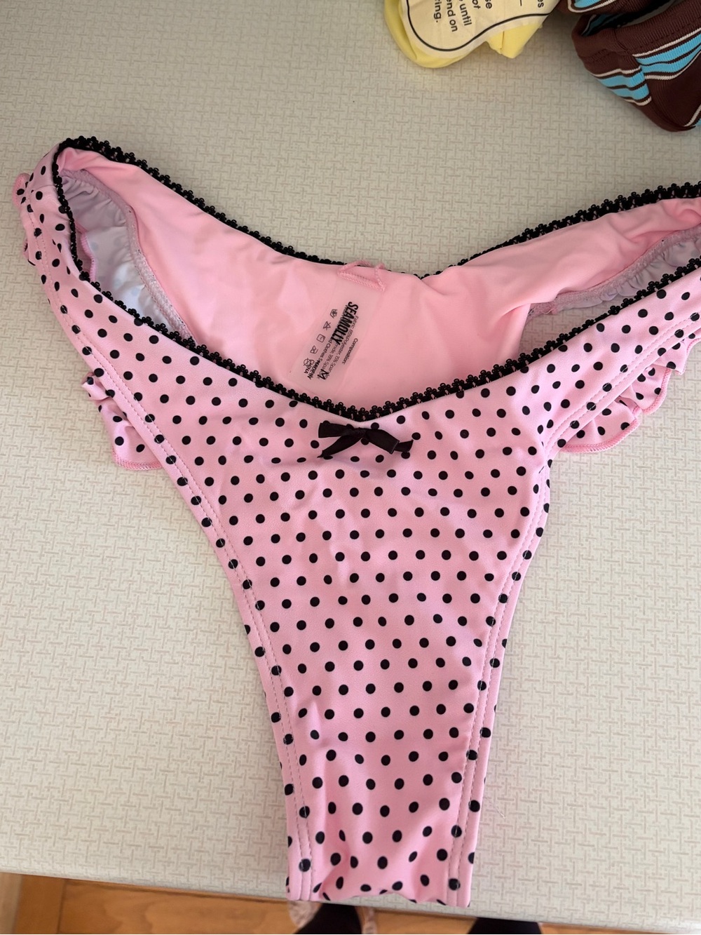 Seamolly women’s retro vintage inspired polka dot lace bow tie bikini bottom